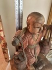 Chinese Carved Wooden Figurine Statue Boy Child Carrying Buckets