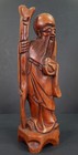Vtg Asian Hand Carved Wood 12  Smiling Old Man W staff Sculpture Figurine Art