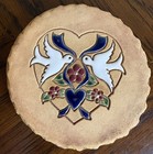 Vtg Nan Groves Signed Art Pottery Bread Warmer Tile Wall Hanger Doves   Santa
