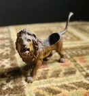 Antique Painted Bronze Figural Lion Pincushion Pin Cushion Holder Nice Detail 