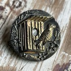 Antique Black Glass Bird And Birdhouse Button With Gold Luster