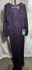 Mac Duggal Purple Sequin Mesh Long Sleeve V-neck Maxi Dress Size 8 10791