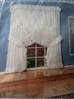 Vtg Ruffled Priscilla Curtains Tie Back Pair Cream Beige Cottage 96 X 99l  New