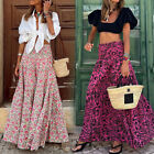 Womens Boho Floral Long Maxi Skirt Ladies High Waist Beach Holiday Swing Dress  