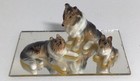 3 Vintage Porcelain Miniature Collie Dog Figurines On Mirror   Hagen Renaker  Fs