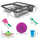 Kids Toy Play Dishes Tableware Dish Drainer Plates Forks Cups Kitchen Play Set
