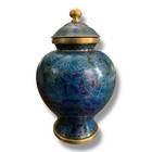 Vintage Cloisonne Vase Lid Urn Blue Teal Gold Flower Floral 6 5    W  Lid