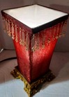 Vtg Vintage Ornate Table Lamp Red Fabric Body Decorative Golden Base   