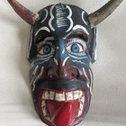 Antique Mexican Hand Carved Wooden Devil Diablo Horns Long Tongued Mask