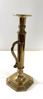 Vintage Brass Candle Holder W  Handle Octagon Base Taper Candlestick Cast Metal