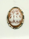 Antique 800 Silver Shell Cameo 3 Graces Marcasite Signed Brooch Pendant C1900