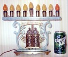 Vintage Green Metal Enamel With Brass Electric Menorah