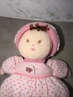 Carters Prestige Polka Dot Brown Hair Plush Baby Doll Lovey Bunny Slippers 10 