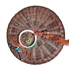 Vtg Victorian Sewing Basket Asian Design W  Ring Coin Beads Tassel 10  Diameter