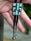 Old Southwest Handmade Sterling Silver Turquoise Lapis Shell Inlay Bolo Tie