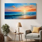 Terracotta Sunset Ocean Waves Canvas Wall Art 60x30   Modern Seascape Print