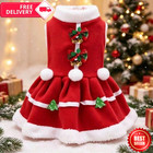 Christmas Dog Dress Red Jingle Bells Xmas Pet Costume Holiday Cat Outfit S-xxl