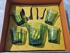 Akro Agate Play-time Glass Dishes Uranium Glass No 1025 Green Water Set 