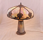 Antique Early 20th Century Art Nouveau Metal Slag Glass Lamp 22 h X 17  D