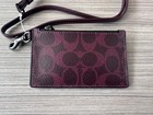 Nwt Coach Zip Lanyard Card Case In Signature Canvas Caj46 Gunmetal Black Currant