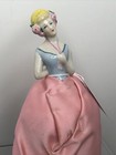 7    Antique German Bisque 2 75    Half 1 2 Doll Pin Cushion Lady Bonnet Roses  x
