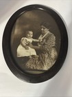 Antique Vintage Mom And Baby Son Photo Oval Frame 1921 Metal Frame Read