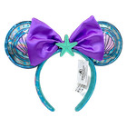 Disney-parks Ariel Shell Bow Minnie Ears Headband With Green Starfish Accent Bow