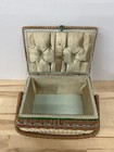 Large Vintage Woven Fabric Lined Sewing Basket With Tray Retro