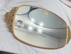 Vintage Matson 24k Gold Plated Floral Enamel Vanity Mirror Near Mint W Label
