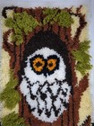 Vintage 70s Two Owls In A Tree Latch Hook Rug Wall Hanging Size 16  X 47  Groovy