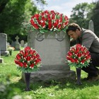 Cemetery Flowers For Grave headstone Flower Saddle With 2 Sets Grave Rose Flo   