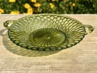 Vintage Indiana Glass Avocado Green Dish With Double Handle Honeycomb Pattern