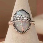 Elegant 925 Sterling Silver Rainbow Opal Charms Engagement Wedding Ring Size 9