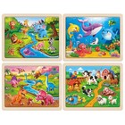 Synarry Large Wooden Dinosaur Farm Safari And Sea Life Puzzles For Kids 3-5     