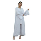3pcs Muslim Women Open Abaya Cardigan top Blouse long Pants Sets Islamic Outfits