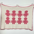 Pink Chenille Sweater Knit Baby Blanket 8 White Stick Figures Girl Doll Outlines