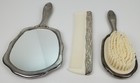 Vintage Silver Plated Hand Mirror Brush Comb Set Of 3  Mid Century Modern Emboss