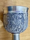 Vintage Zinn Embossed Pewter Stemmed Wine Goblet German  5    High 2 5   dia  6 