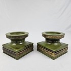 Vintage Mcm Candle Holder Set Retro Avocado Green Pottery 1960 Japan Mid-century