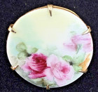 Victorian Antique Edwardian Hand Painted Flowers Floral Design Gilded Pin