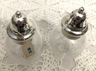 Vintage Set Crystal Salt And Pepper Shakers With Silverplate Lids Japan Nos