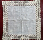 Antique Lace - Embroidered Handkerchief - Valenciennes Bobbin Lace - Late   
