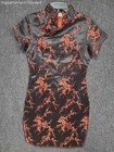 The Lady Women s Black Red Floral Cheongsam Qipao Mini Dress Satin Sz M