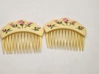 Vintage Pair Celluloid 2 5  Hair Combs Roses Flowers Marked Usa
