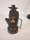 Vintage Mexican Tin Folk Art Hand Religious Jesus Picture Frame Candle Holder
