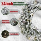 24 Inch Prelit Snowy Flocked Christmas Wreath For Xmas Home Outdoor Indoor Decor