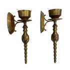 Vintage Antique Brass Candle Wall Sconces With Ornate Spiral Design - Set Of 2