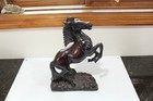Vintage Horse Statue Bronze Colored Composite 11  Tall Rearing Stallion Figurine