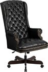 High Back Traditional Button Tufted Black Leather Executive Swivel Office Chair