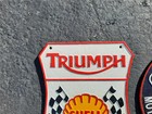 2 Cast Iron Triumph Motorcycle Signs Classic British   Shell